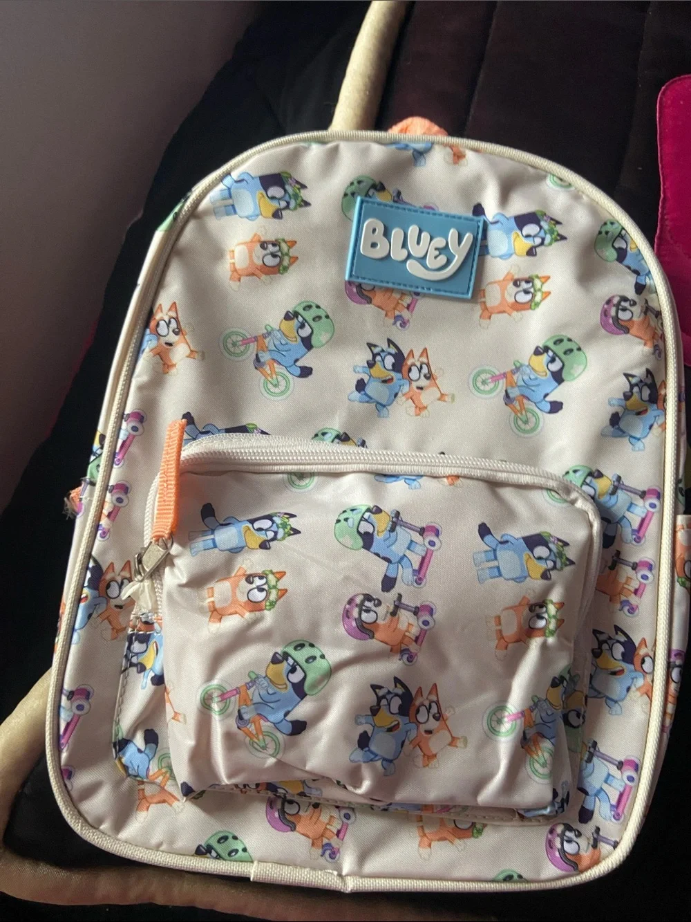 Bluey Kids Cream Backpack with Cartoon Print